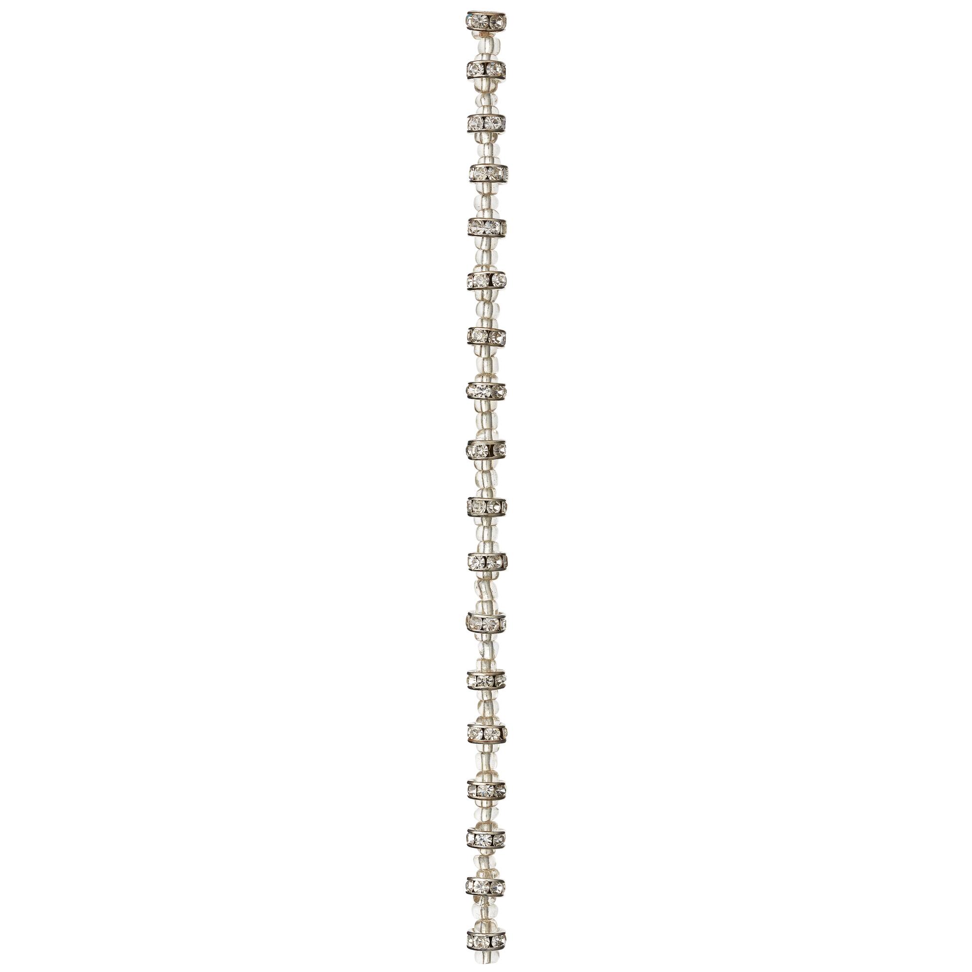 12 Pack: Silver Rhinestone Studded Rondel Beads, 7mm by Bead Landing™